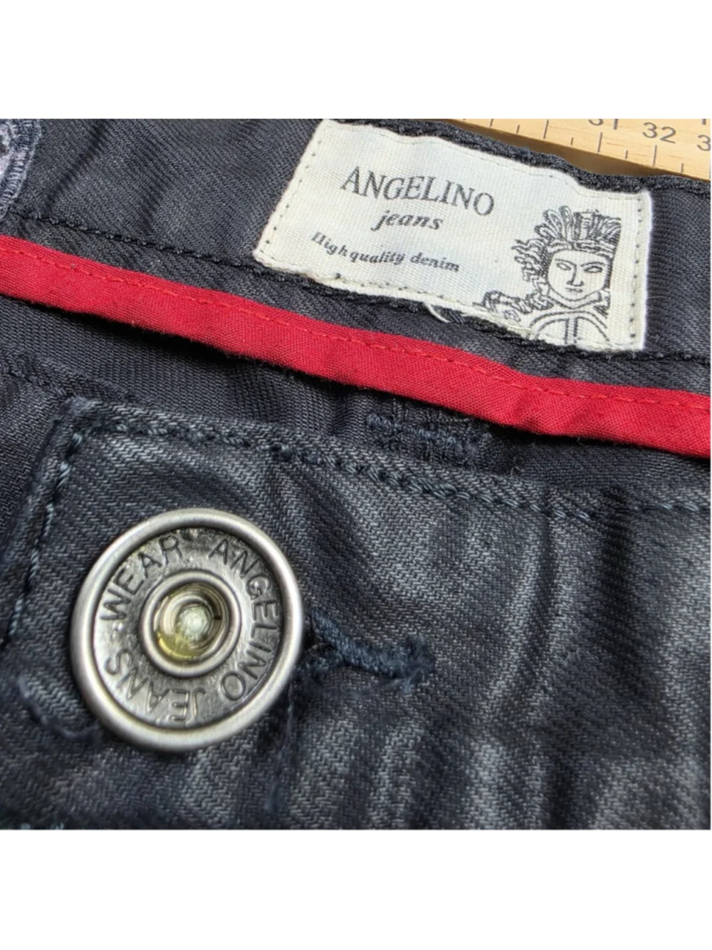 Angelino Jeans Black Waxed Coated Cotton Pants Men’s Size 42 x 33 Straight